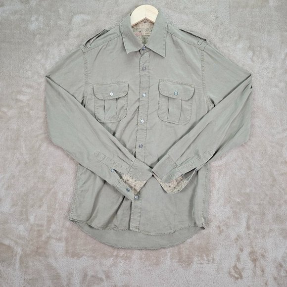 Ted Baker Button-Down Shirt Men's Size 3 Long Sleeve Olive Green Pockets - Picture 1 of 10